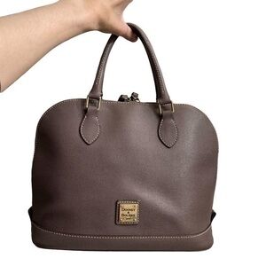 Dooney taupe gray leather dome satchel bag